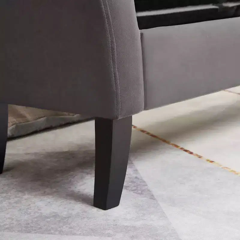 Panca contenitore in velluto trapuntato con gambe in legno massello, pouf multiuso per camera da letto e corridoio, grigio