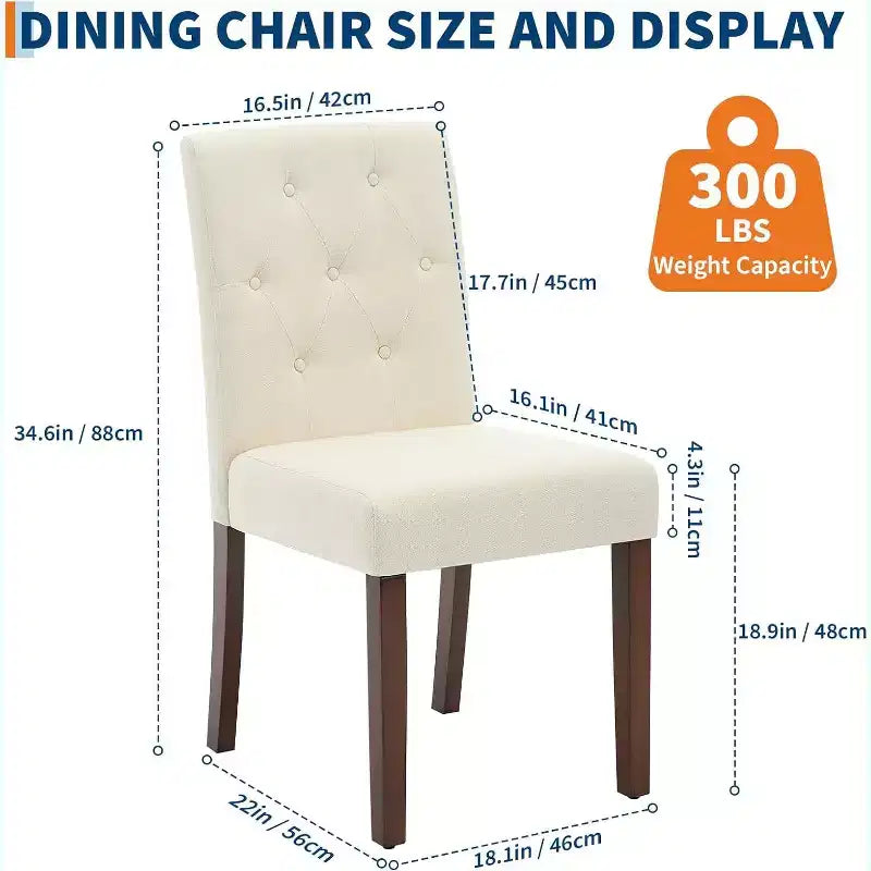 Set di 4 sedie da pranzo, sedie Parsons con bottoni trapuntati, gambe in legno e seduta imbottita, sedie laterali moderne in tessuto per sala da pranzo e cucina, bianco