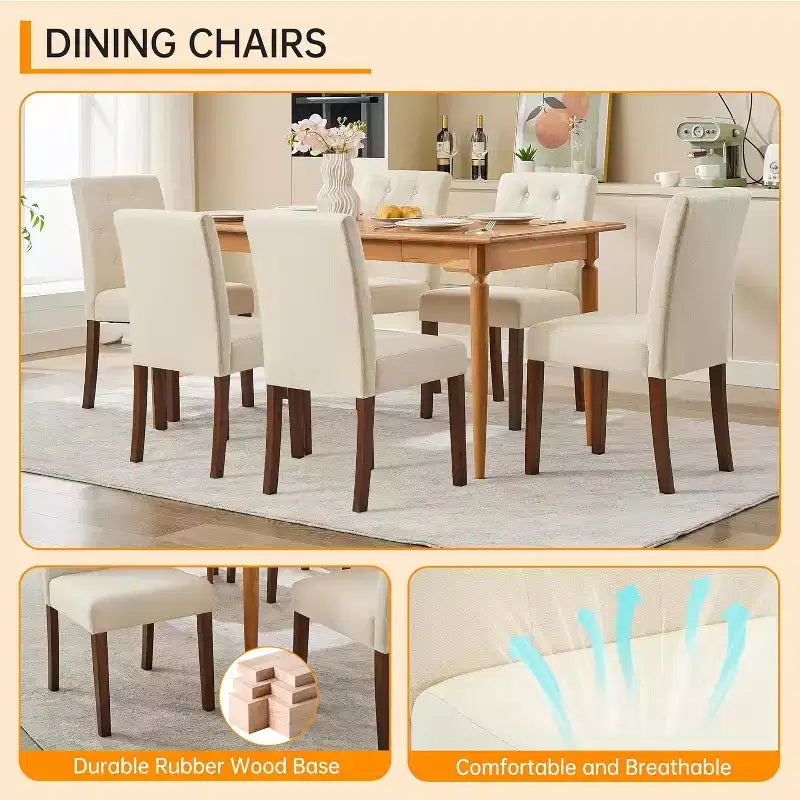 Set di 4 sedie da pranzo, sedie Parsons con bottoni trapuntati, gambe in legno e seduta imbottita, sedie laterali moderne in tessuto per sala da pranzo e cucina, bianco