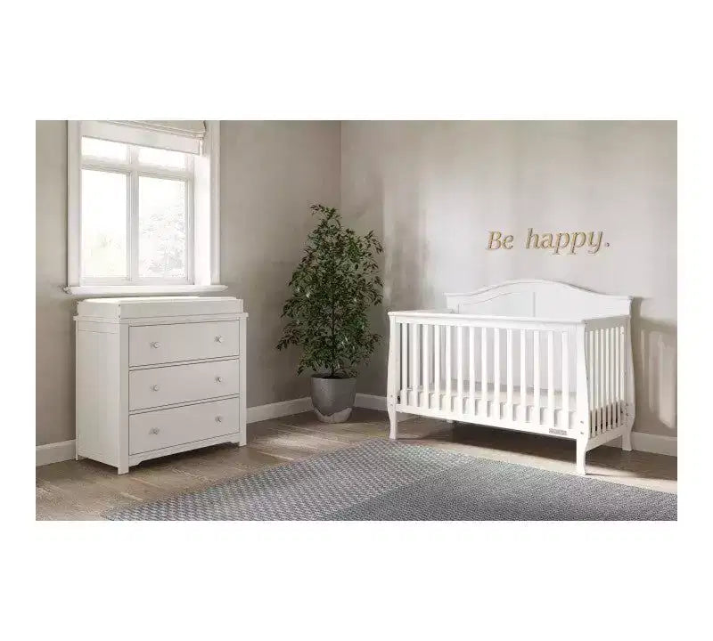 Set da 2 pezzi per cameretta, culla convertibile 4-in-1 e cassettiera a 3 cassetti per la cameretta del bambino