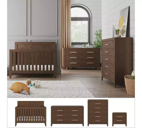 Child Craft Kieran 4-in-1 Convertible Crib, Double Dresser, Chest, and Nightstand 4-Piece Nursery Set