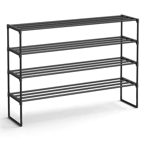 SONGMICS Shoe Rack, 4-Tier Shoe Organizer, Metal, Upright or Upside Down, for 25-30 Pairs, Stackable, for Entryway, 11.8 x 46.1 x 29.5 Inches, Black