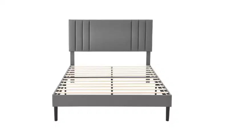 Modern King Size Platform Bed Frame con testiera rivestita in PU e supporto a doghe in legno