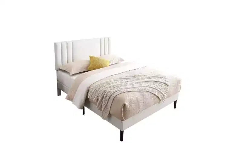 Modern King Size Platform Bed Frame con testiera rivestita in PU e supporto a doghe in legno
