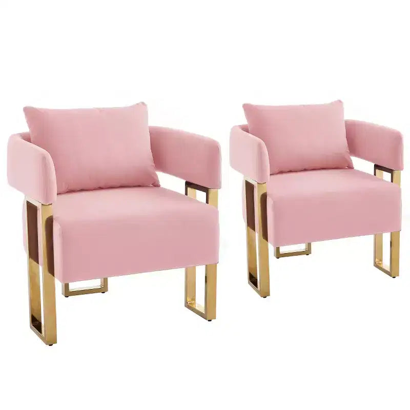 Set di 2 sedie d'accento moderne imbottite con gambe in metallo dorato, sedie laterali morbide e imbottite
