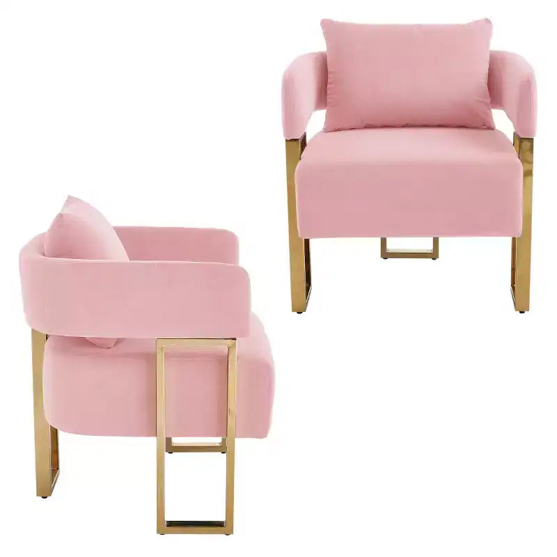 Set di 2 sedie d'accento moderne imbottite con gambe in metallo dorato, sedie laterali morbide e imbottite
