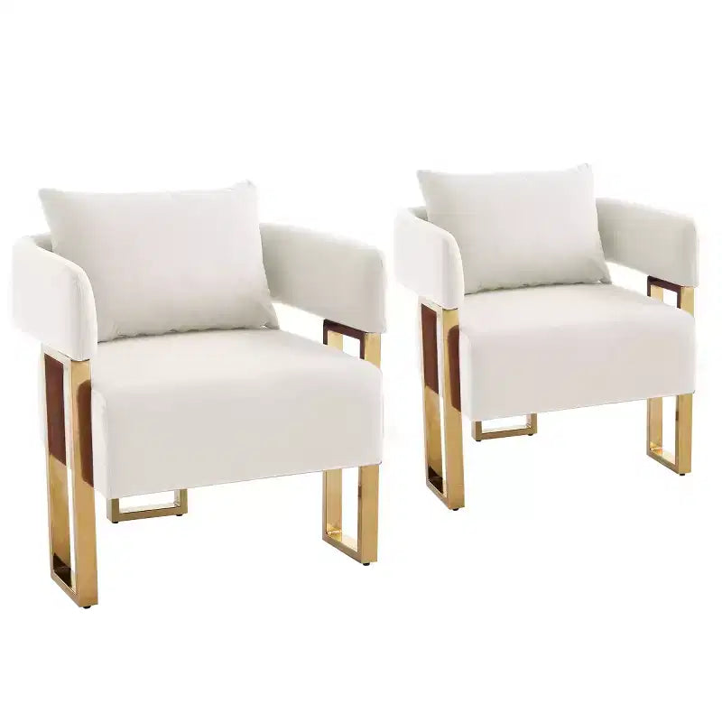 Set di 2 sedie d'accento moderne imbottite con gambe in metallo dorato, sedie laterali morbide e imbottite
