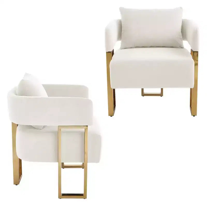 Set di 2 sedie d'accento moderne imbottite con gambe in metallo dorato, sedie laterali morbide e imbottite