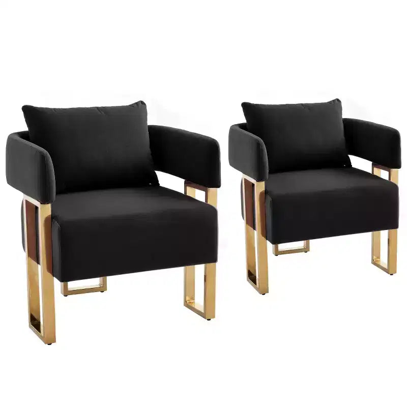 Set di 2 sedie d'accento moderne imbottite con gambe in metallo dorato, sedie laterali morbide e imbottite