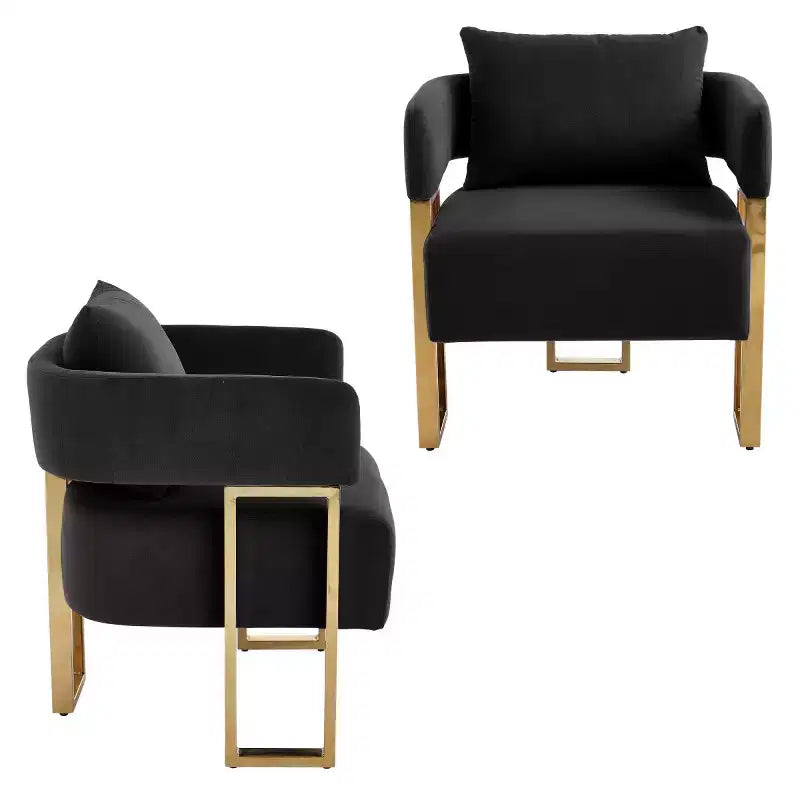 Set di 2 sedie d'accento moderne imbottite con gambe in metallo dorato, sedie laterali morbide e imbottite