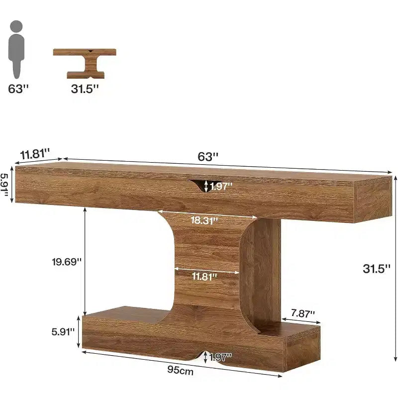 Consolle moderna Lantine, tavolo da divano lungo 63 pollici dietro il divano, tavolo d'ingresso in legno per corridoio, ingresso, soggiorno, noce