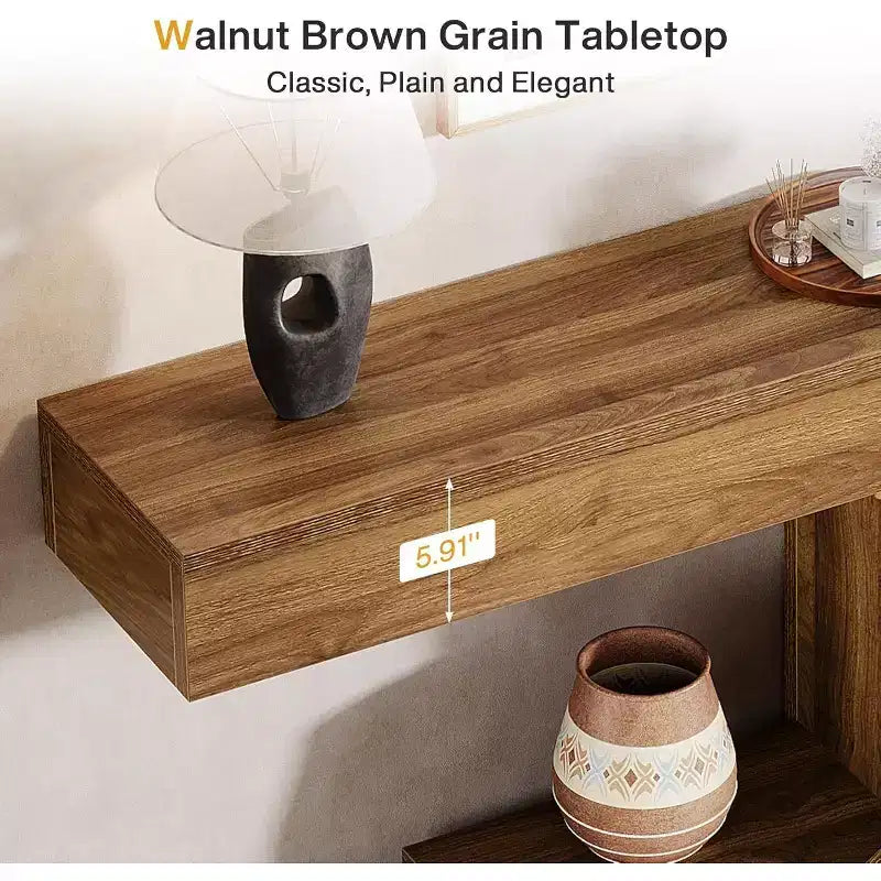 Consolle moderna Lantine, tavolo da divano lungo 63 pollici dietro il divano, tavolo d'ingresso in legno per corridoio, ingresso, soggiorno, noce