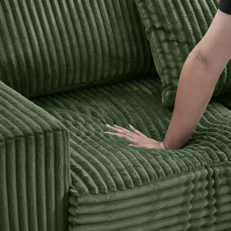 Divano sezionale a L da 93" con chaise longue reversibile, morbido rivestimento in velluto a coste, verde