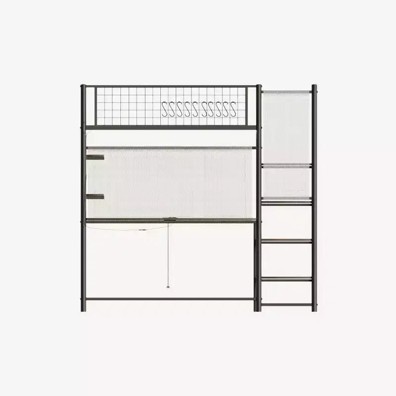 Letto a soppalco in metallo nero a grandezza naturale con scrivania, stazione di ricarica, luci a LED e spazio di archiviazione, capacità 180 kg