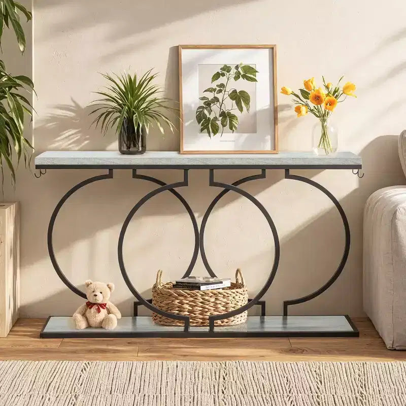 EROMMY 55.1 Console Table With Hooks,Gray