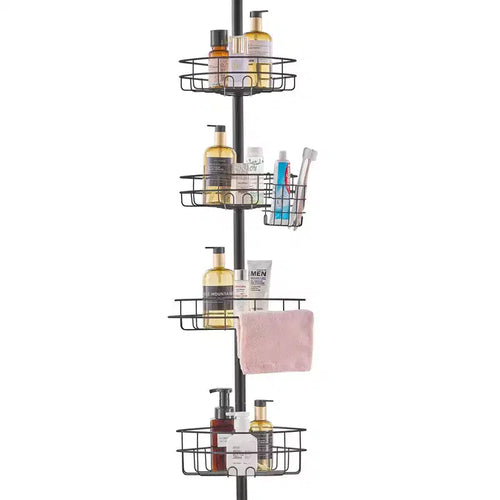 4-Shelf Shower Corner Caddy Tension Pole Adjustable 56-114 in Rust-Resistant Bathroom Organizer