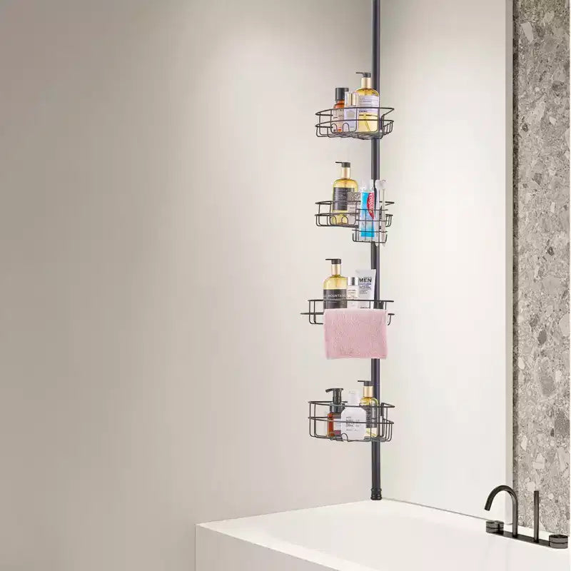 Piantana angolare doccia a 4 ripiani regolabile 142-290 cm in metallo antiruggine, Organizer da bagno