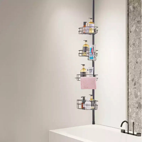 Piantana angolare doccia a 4 ripiani regolabile 142-290 cm in metallo antiruggine, Organizer da bagno