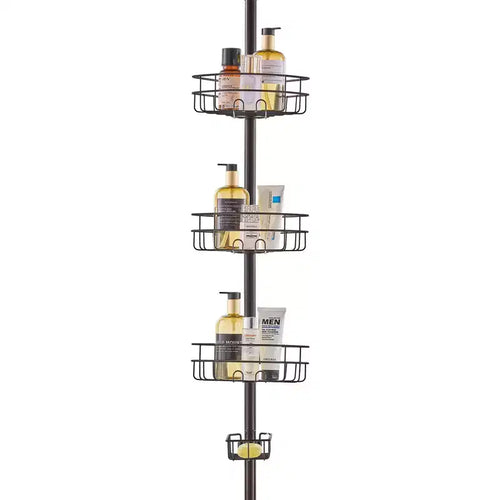 3-Tier Shower Corner Caddy Tension Pole Adjustable 39-125 in Rust-Resistant Bathroom Organizer