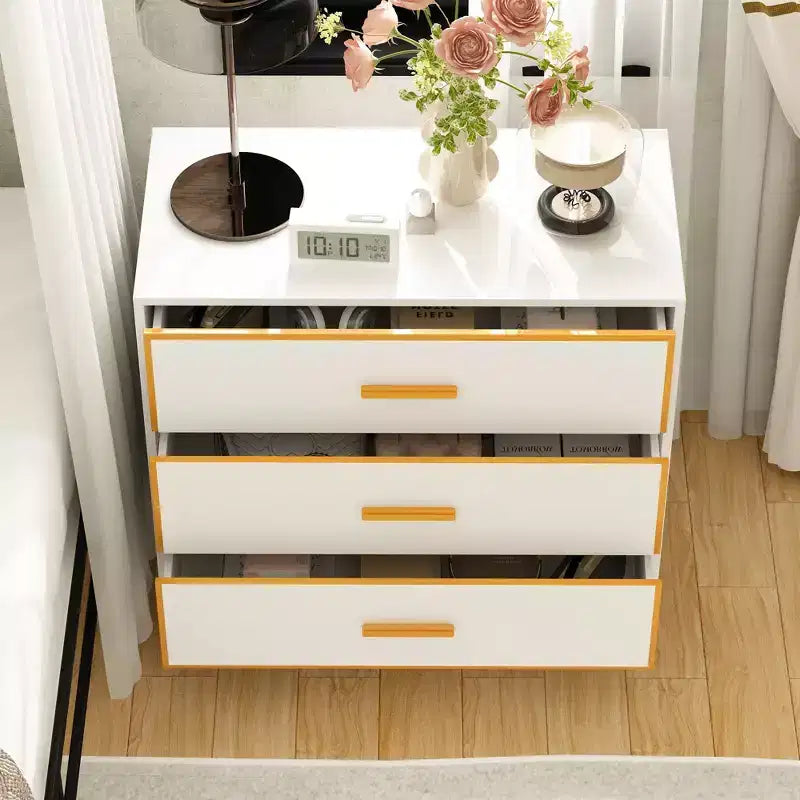 Comodino moderno nero e oro, telaio aperto in metallo, comodino con 3 cassetti, 80 cm (lunghezza) x 40 cm (larghezza)