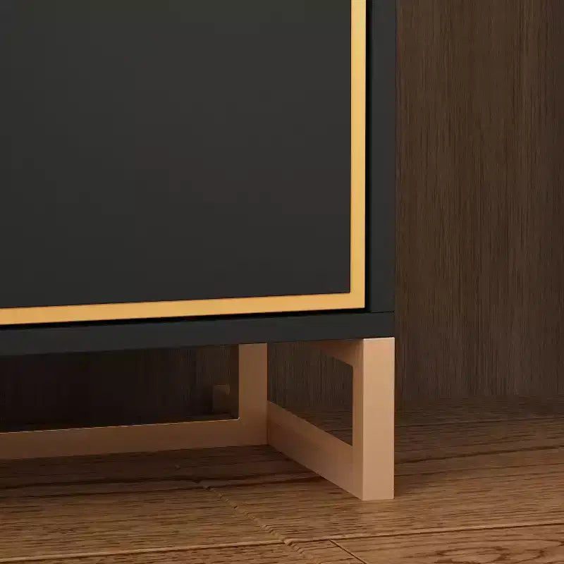Comodino moderno nero e oro, telaio aperto in metallo, comodino con 3 cassetti, 80 cm (lunghezza) x 40 cm (larghezza)