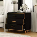 Comodino moderno nero e oro, telaio aperto in metallo, comodino con 3 cassetti, 80 cm (lunghezza) x 40 cm (larghezza)