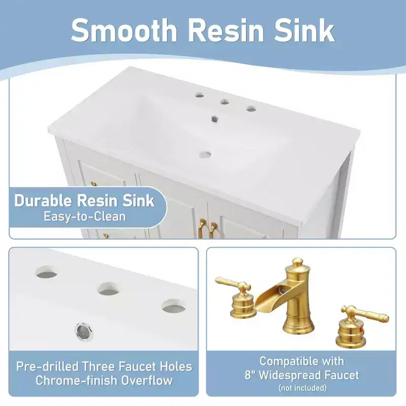 Mobile bagno da 36 pollici con lavabo, armadietto con ante a chiusura ammortizzata, 4 cassetti a chiusura ammortizzata e maniglie in metallo