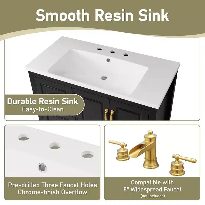 Mobile bagno da 36 pollici con lavabo, armadietto con ante a chiusura ammortizzata, 4 cassetti a chiusura ammortizzata e maniglie in metallo