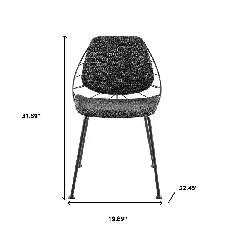 Set di 2 sedie da pranzo in tessuto imbottito nero, senza braccioli, struttura in acciaio, 81 cm (A) x 50.5 cm (L)