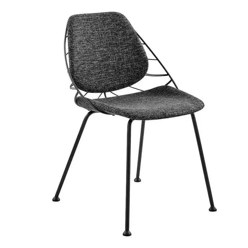 Set di 2 sedie da pranzo in tessuto imbottito nero, senza braccioli, struttura in acciaio, 81 cm (A) x 50.5 cm (L)