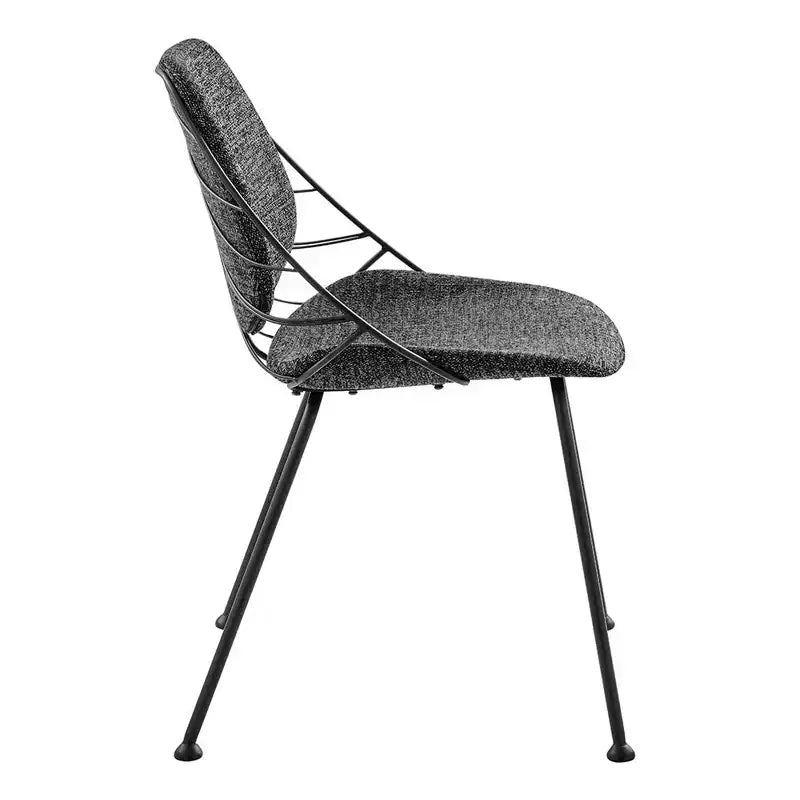 Set di 2 sedie da pranzo in tessuto imbottito nero, senza braccioli, struttura in acciaio, 81 cm (A) x 50.5 cm (L)