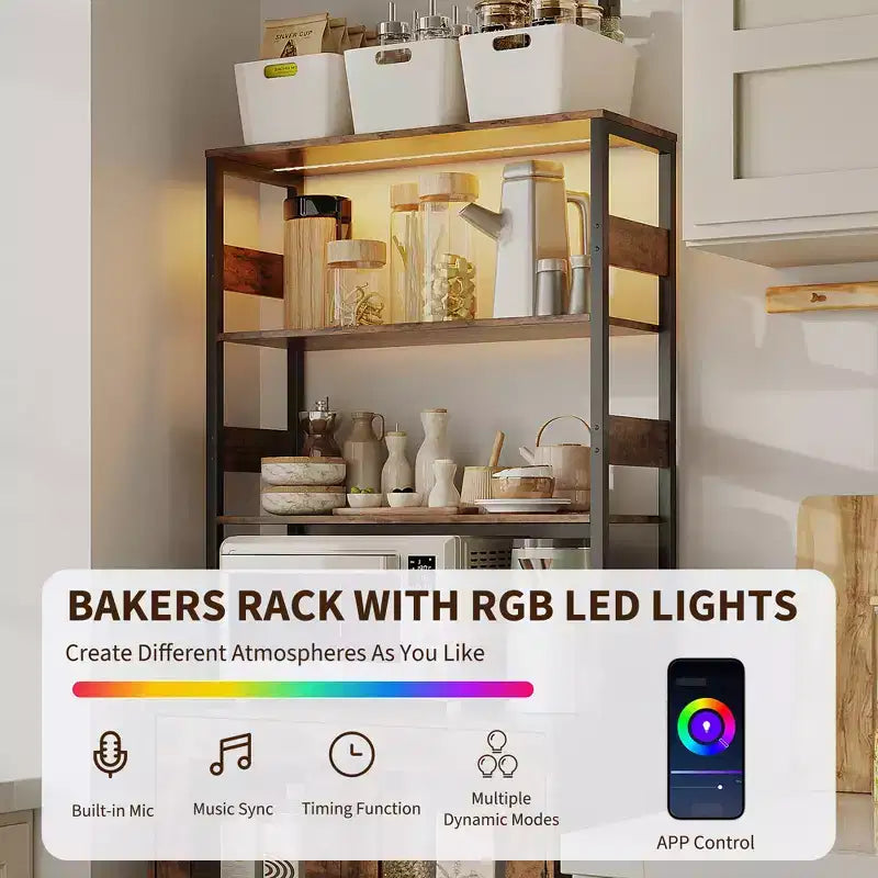 Mobile dispensa da cucina multifunzione con prese, luci a LED e ante in vetro, altezza 170 cm