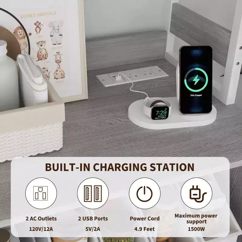 Mobile dispensa da cucina multifunzione con prese, luci a LED e ante in vetro, altezza 170 cm