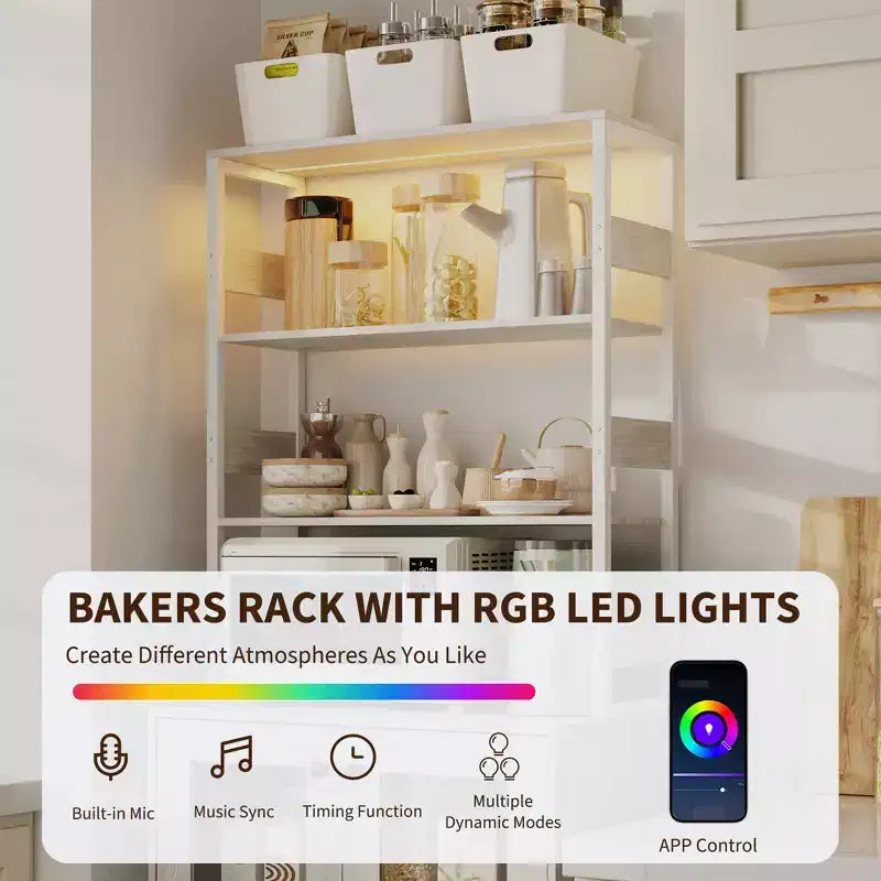 Mobile dispensa da cucina multifunzione con prese, luci a LED e ante in vetro, altezza 170 cm