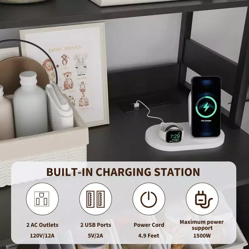 Mobile dispensa da cucina multifunzione con prese, luci a LED e ante in vetro, altezza 170 cm