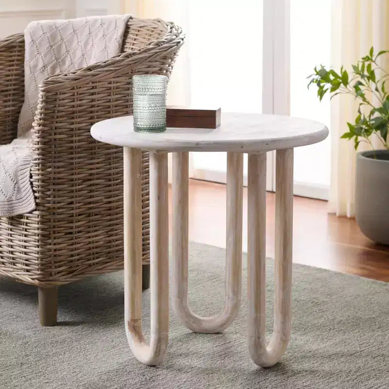Tavolino d'appoggio rotondo Jazmin, tavolino in legno di mango lavato naturale, 56 cm H x 56 cm L, nessun assemblaggio