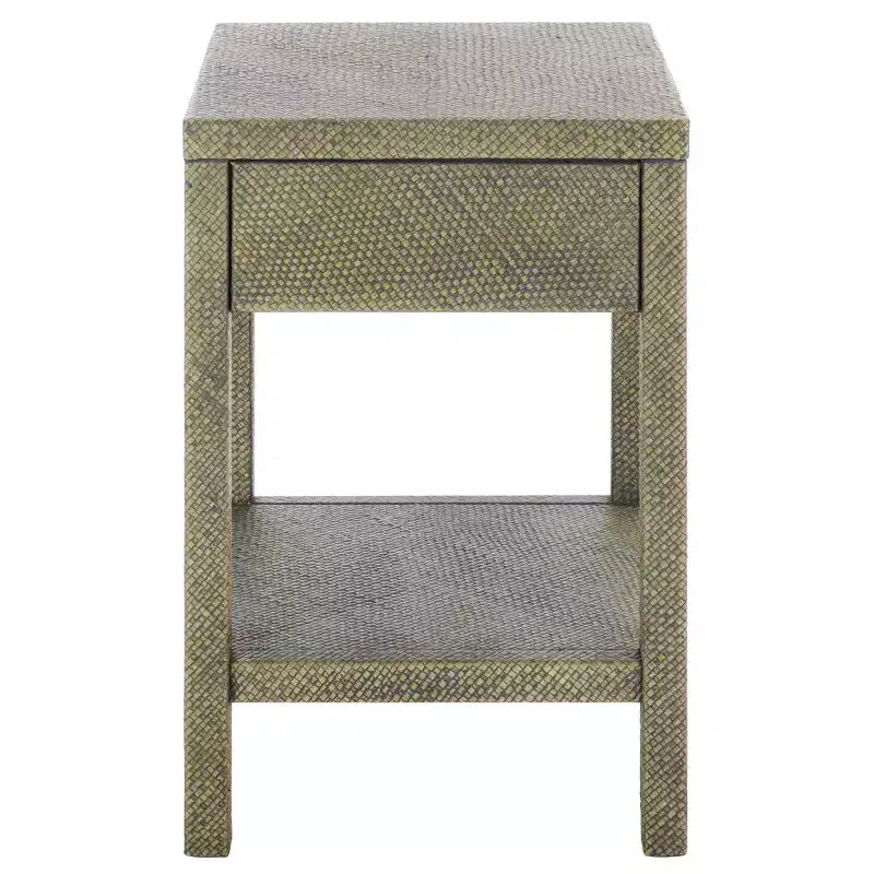 Tavolino Epke a 1 cassetto e 1 ripiano, tavolino da divano in giacinto d'acqua naturale e legno, nessun montaggio
