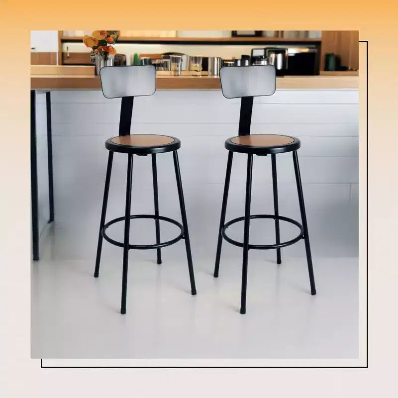 Sgabello da 30" in acciaio con schienale, sgabello industriale nero altezza bancone per cucina e bar