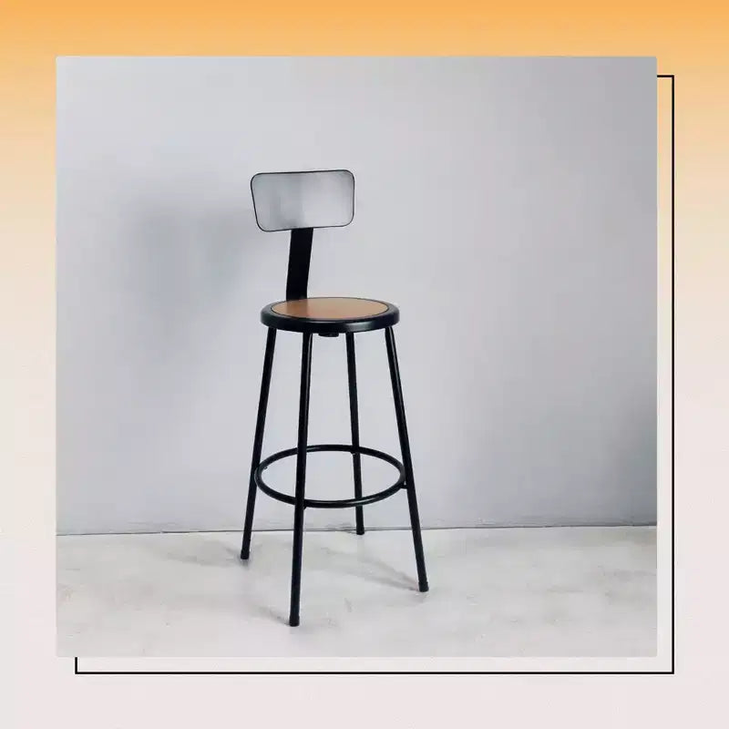 Sgabello da 30" in acciaio con schienale, sgabello industriale nero altezza bancone per cucina e bar