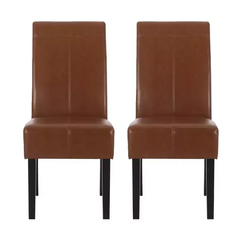 Set di 2 sedie da pranzo T-Stitch in similpelle, sedie laterali imbottite in marrone cognac ed espresso