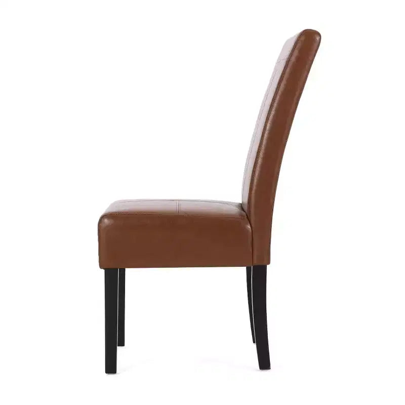 Set di 2 sedie da pranzo T-Stitch in similpelle, sedie laterali imbottite in marrone cognac ed espresso