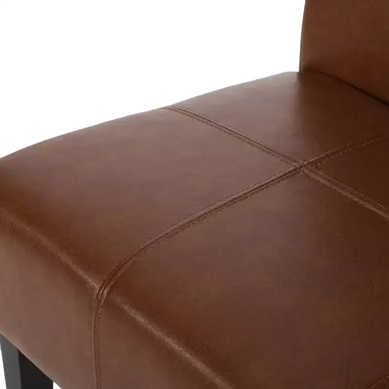 Set di 2 sedie da pranzo T-Stitch in similpelle, sedie laterali imbottite in marrone cognac ed espresso