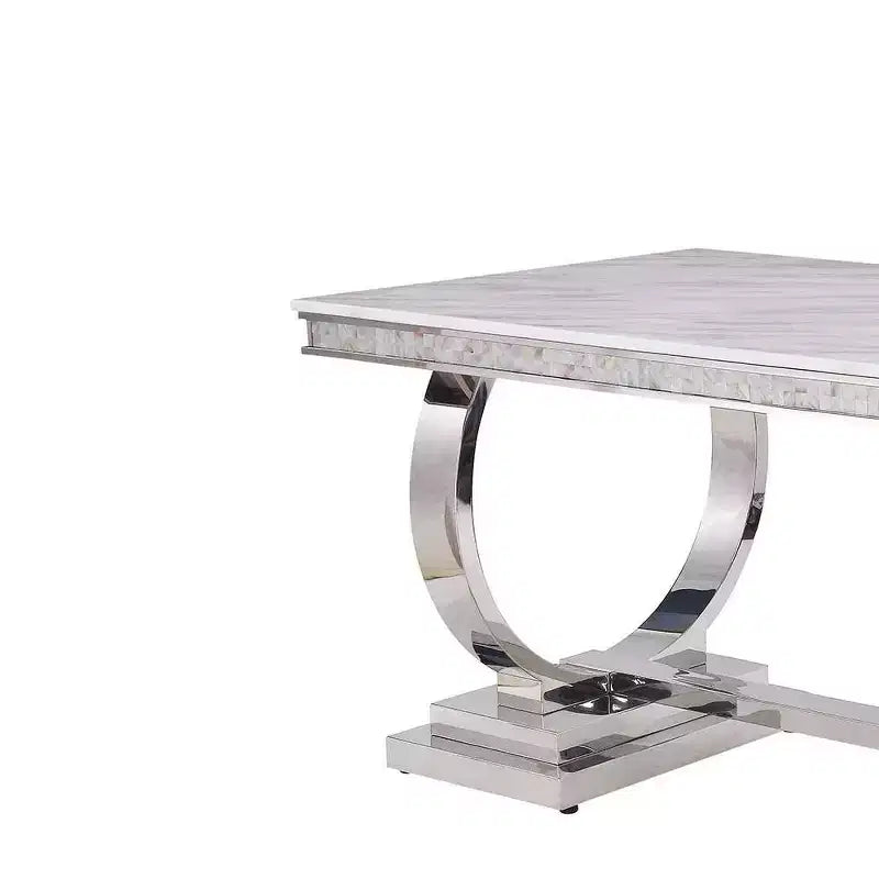Tavolo da pranzo Acme Furniture Zander con piano in finto marmo finitura bianco/argento