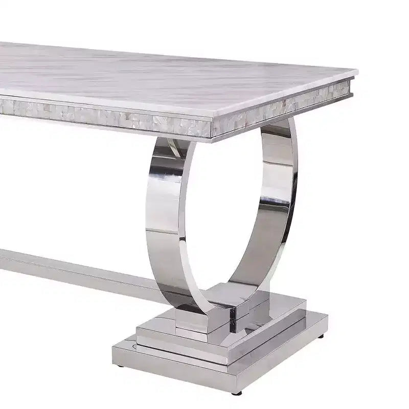 Tavolo da pranzo Acme Furniture Zander con piano in finto marmo finitura bianco/argento