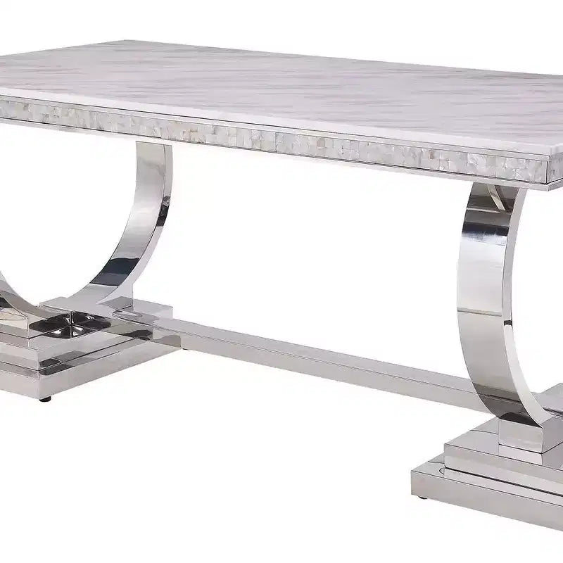 Tavolo da pranzo Acme Furniture Zander con piano in finto marmo finitura bianco/argento
