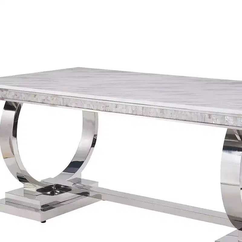 Tavolo da pranzo Acme Furniture Zander con piano in finto marmo finitura bianco/argento