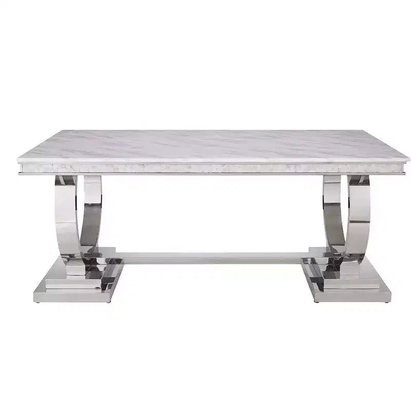 Tavolo da pranzo Acme Furniture Zander con piano in finto marmo finitura bianco/argento