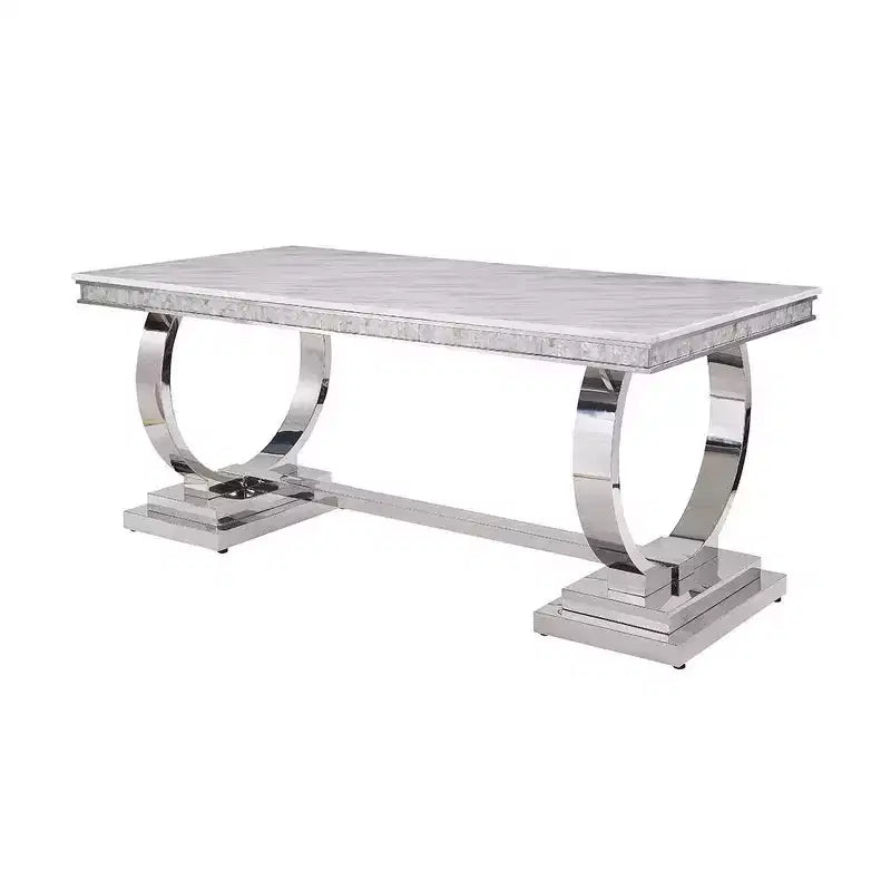 Tavolo da pranzo Acme Furniture Zander con piano in finto marmo finitura bianco/argento