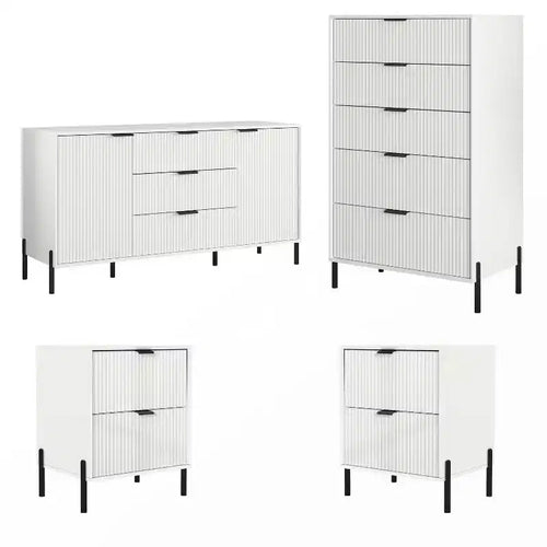 Festivo 4pc Modern Elegance Bedremm Chest and Dresser and 2 Drawer Nightstands Set Off-White