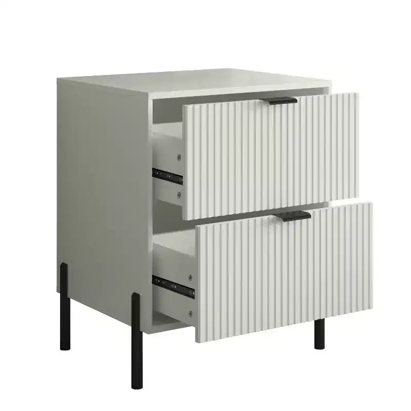 Set camera da letto 4 pezzi Modern Elegance, comò, cassettiera e 2 comodini, bianco sporco